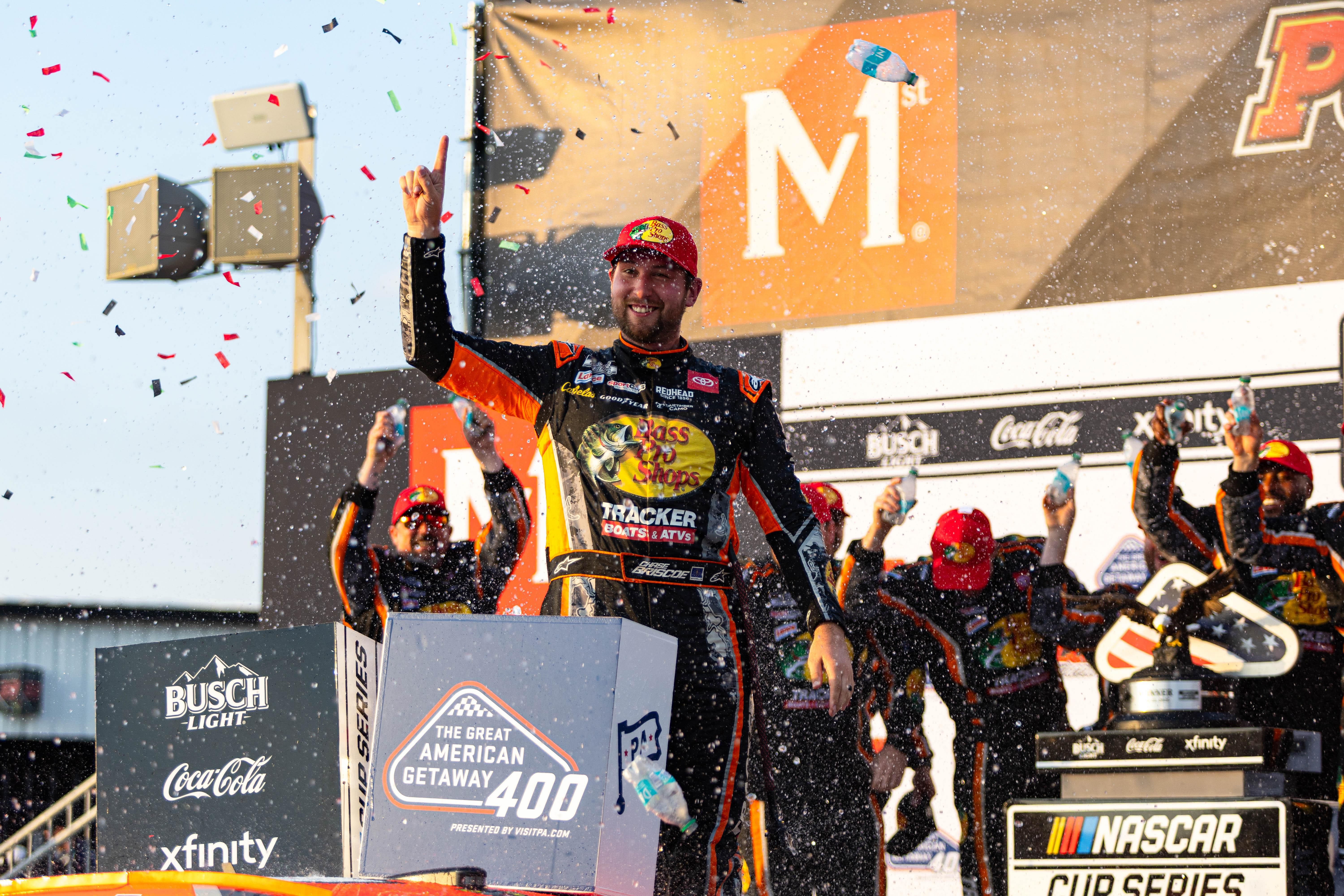 Chase Briscoe celebrates winning the Great American Getaway 400 at Pocono Raceway on June 22, 2025.- Source: Imagn